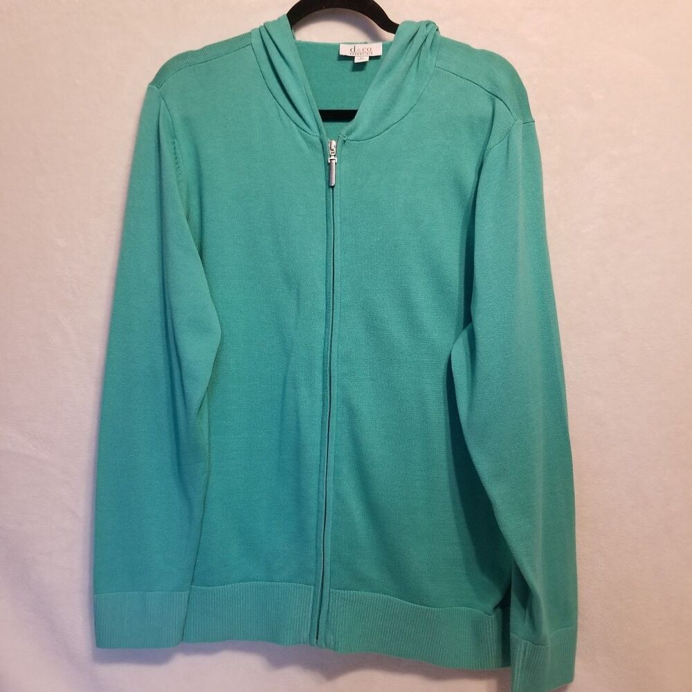 D&CO XL Hoodie Sweater Knit Full Zip Sea Green Lightweight Beach Cruise Coastal